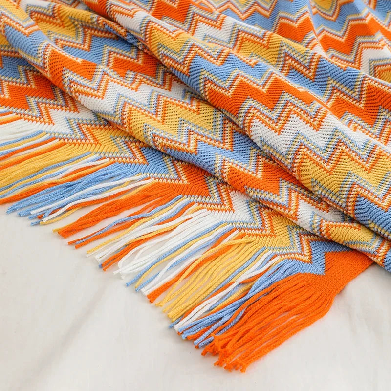 Plaid bohème tissé à pompons doux canapé lit - vue 4 sur 6