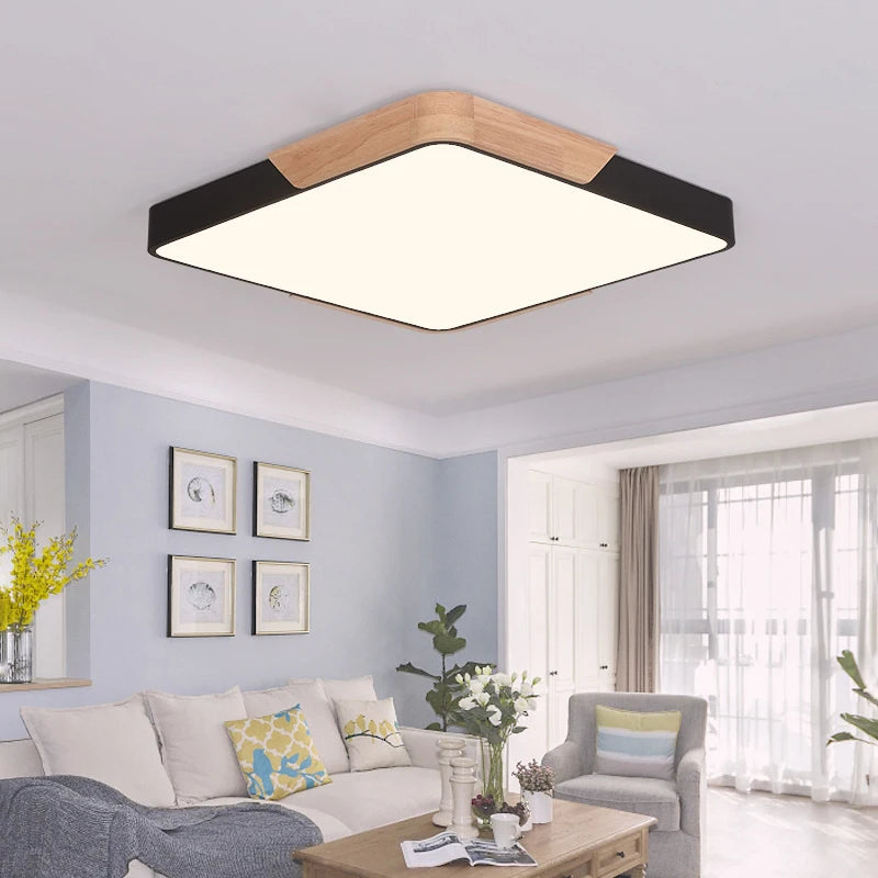 lustre d'art nordique en bois massif style macaron simple et moderne - vue 5 sur 11