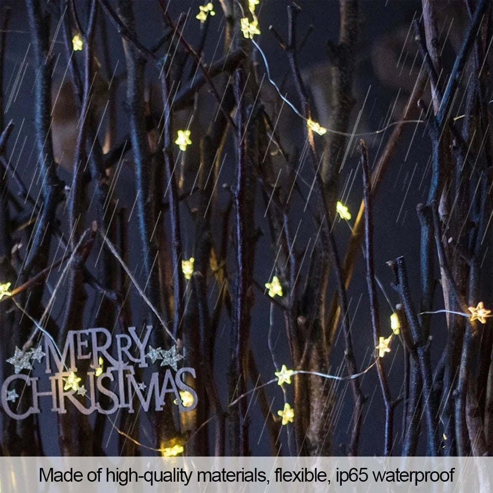 guirlande lumineuse en cuivre avec étoiles décoratives à piles - vue 4 sur 8