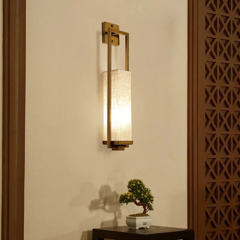 applique murale style chinois de chevet salon chambre couloir hôtel mur escalier lampe e27 tissu - vue 4 sur 5