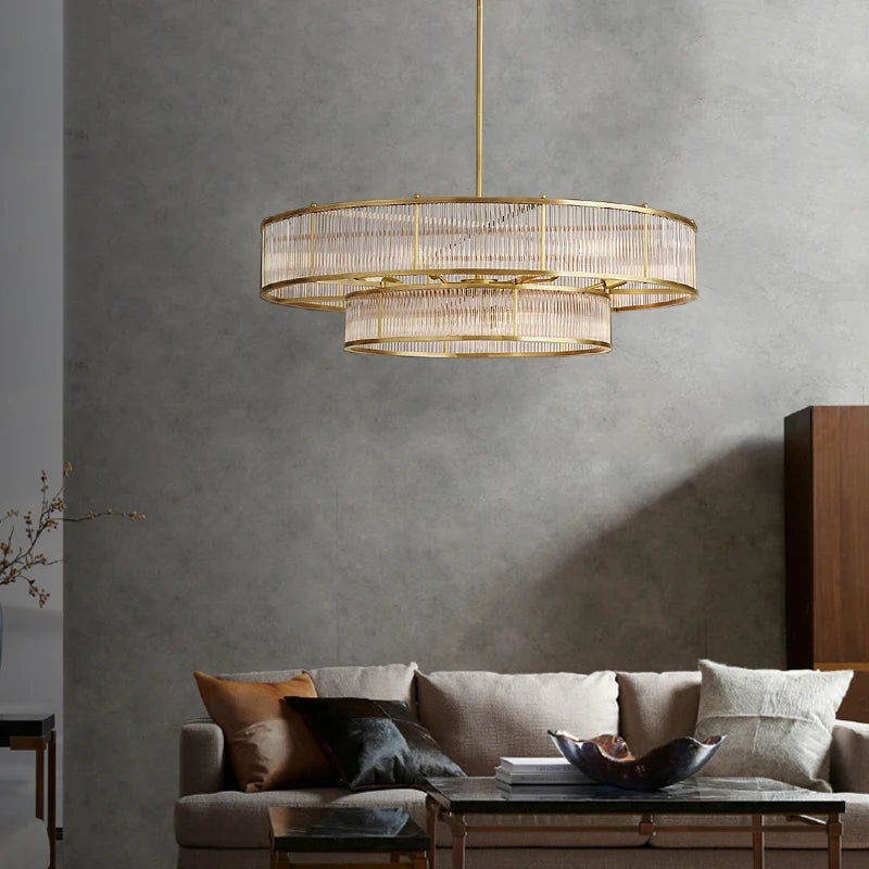 lustre led style loft américain en métal et tubes de verre - vue 4 sur 14