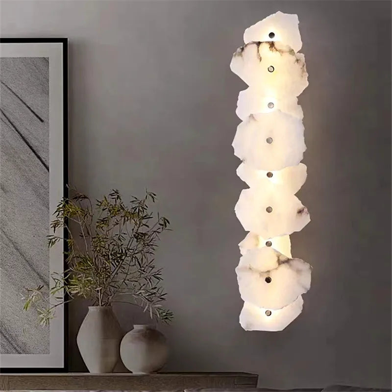 Applique murale moderne en laiton LED longue lampe en marbre naturel 	 de luxe éclairage applique chambre salon salle à manger couloir lumière - vue 2 sur 12