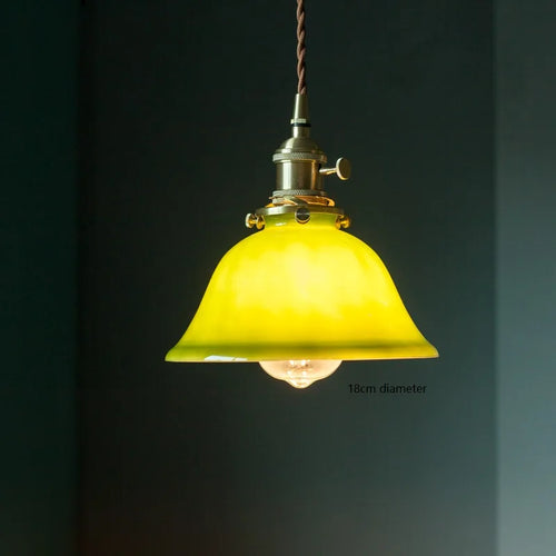 Suspension vintage style américain en cuivre bois et verre - vue 12 sur 30
