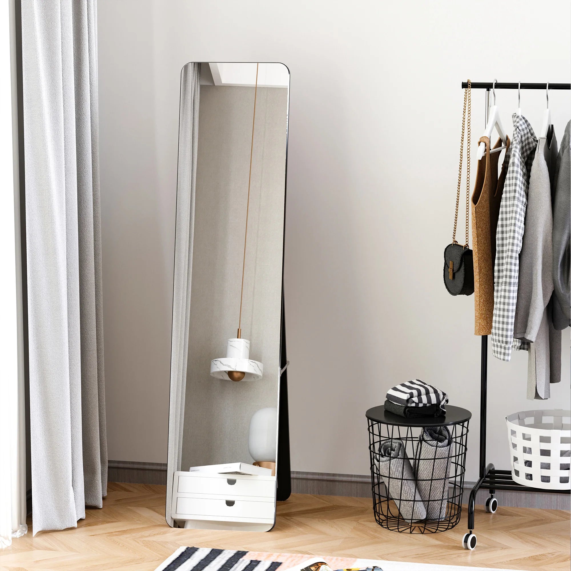 miroir sur pied avec cadre en bois élégant et moderne - vue 7 sur 7