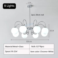 lustre moderne en chrome avec suspension en verre