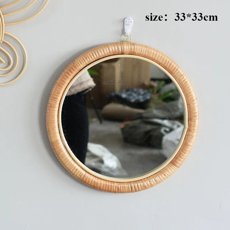 miroirs décoratifs rétro en rotin faits main pour décoration murale - vue 6 sur 6