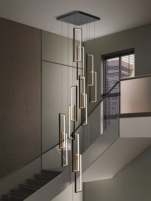 lustre d'escalier minimaliste moderne carré creux duplex grand - vue 2 sur 12