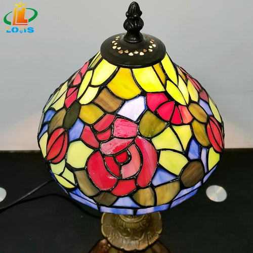 lampe à poser style tiffany avec design floral antique - vue 3 sur 6