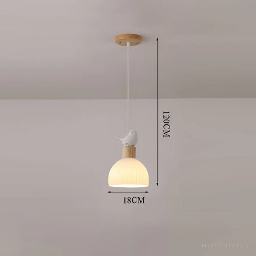 lustre led suspendu en bois avec abat-jour en verre blanc - vue 9 sur 8