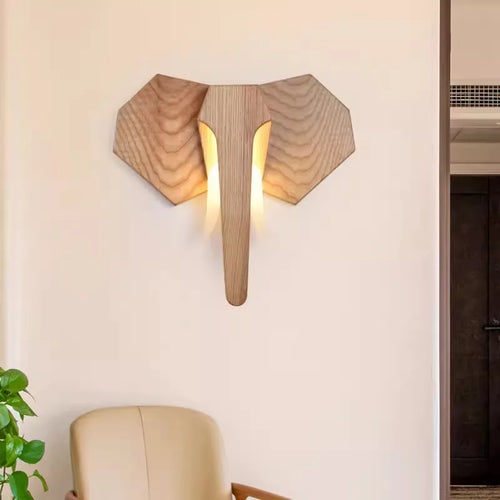 lampe éléphant en bois de frêne style sud-est asiatique - vue 5 sur 7