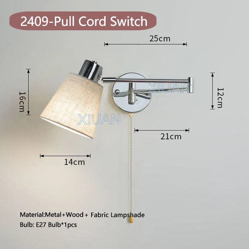 applique murale moderne bras pivotant led en tissu plissé métal - vue 17 sur 23