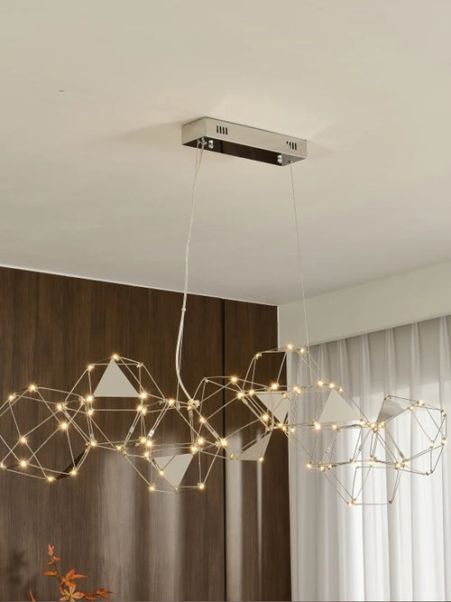 lustre luciole polygonal design nordique en acier inoxydable - vue 6 sur 22