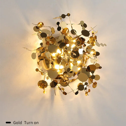 applique murale moderne en acier inoxydable avec feuilles décoratives - vue 3 sur 8