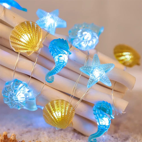 guirlande lumineuse coquillages et étoiles de mer décorative - vue 2 sur 8