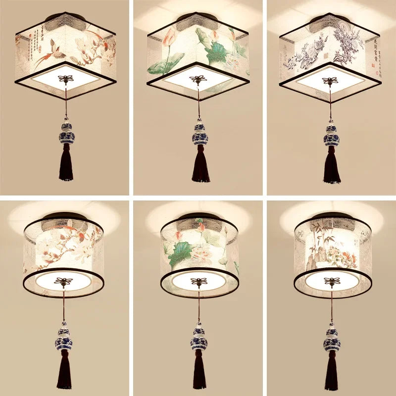 lustre chinois créatif lotus éclairage suspendu peinture décorative - vue 2 sur 27