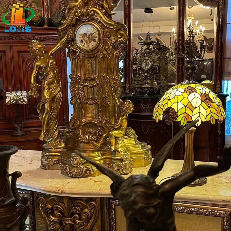 lampe à poser en verre style tiffany avec feuilles décoratives antique - vue 2 sur 6