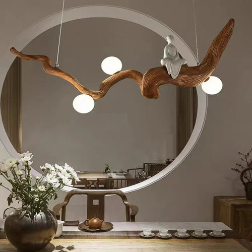 Lustre design Zen résine style bois à Branches suspension - vue 3 sur 7