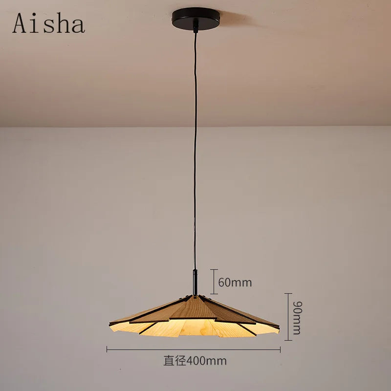 suspension japonaise wabi-sabi en noyer fait main pour restaurant et café - vue 6 sur 8
