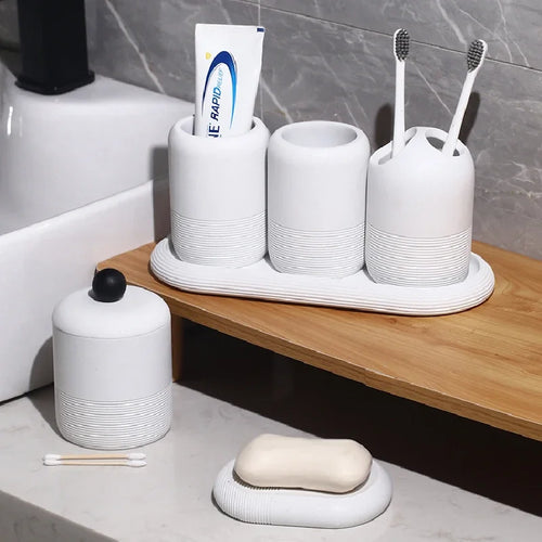 kit moderne d'accessoires de salle de bain en sable et gravier - vue 4 sur 18