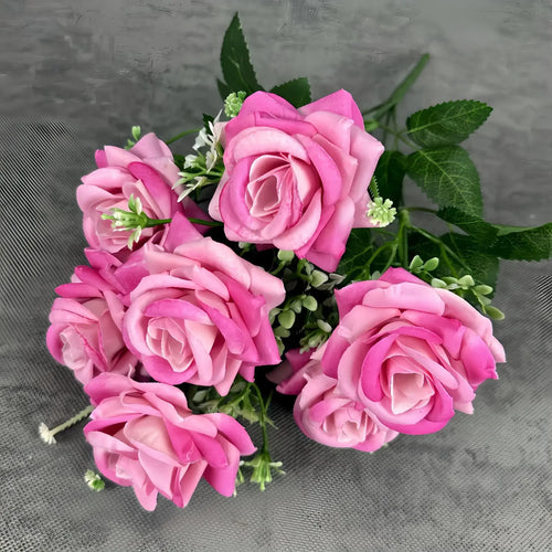 décoration mariage bouquet de roses artificielles en soie 7 têtes - vue 12 sur 14