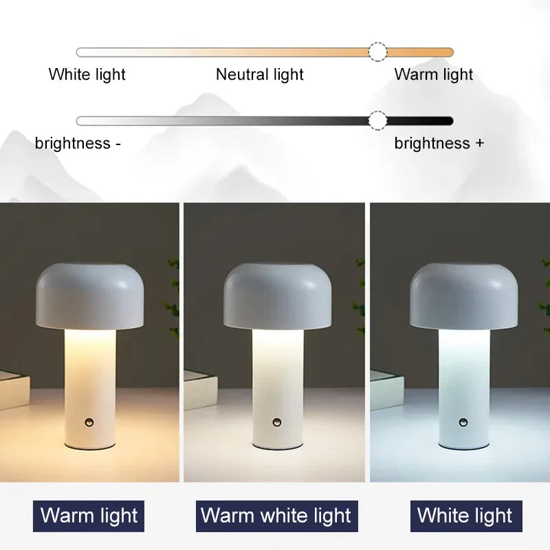 lampe de table champignon sans fil rechargeable variable type c - vue 3 sur 11