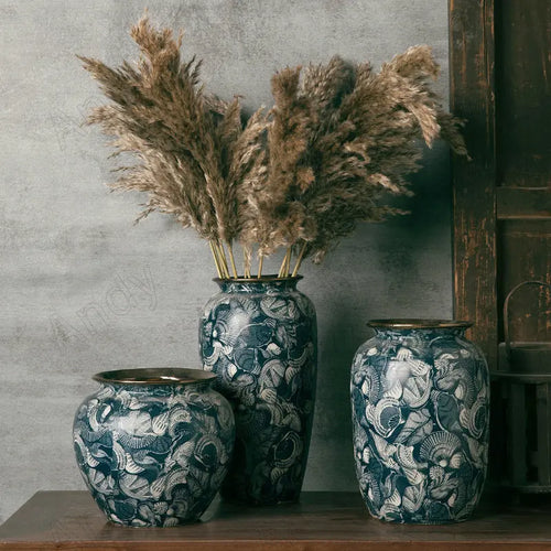 vase rétro en céramique fait main avec dorure décorative - vue 3 sur 9