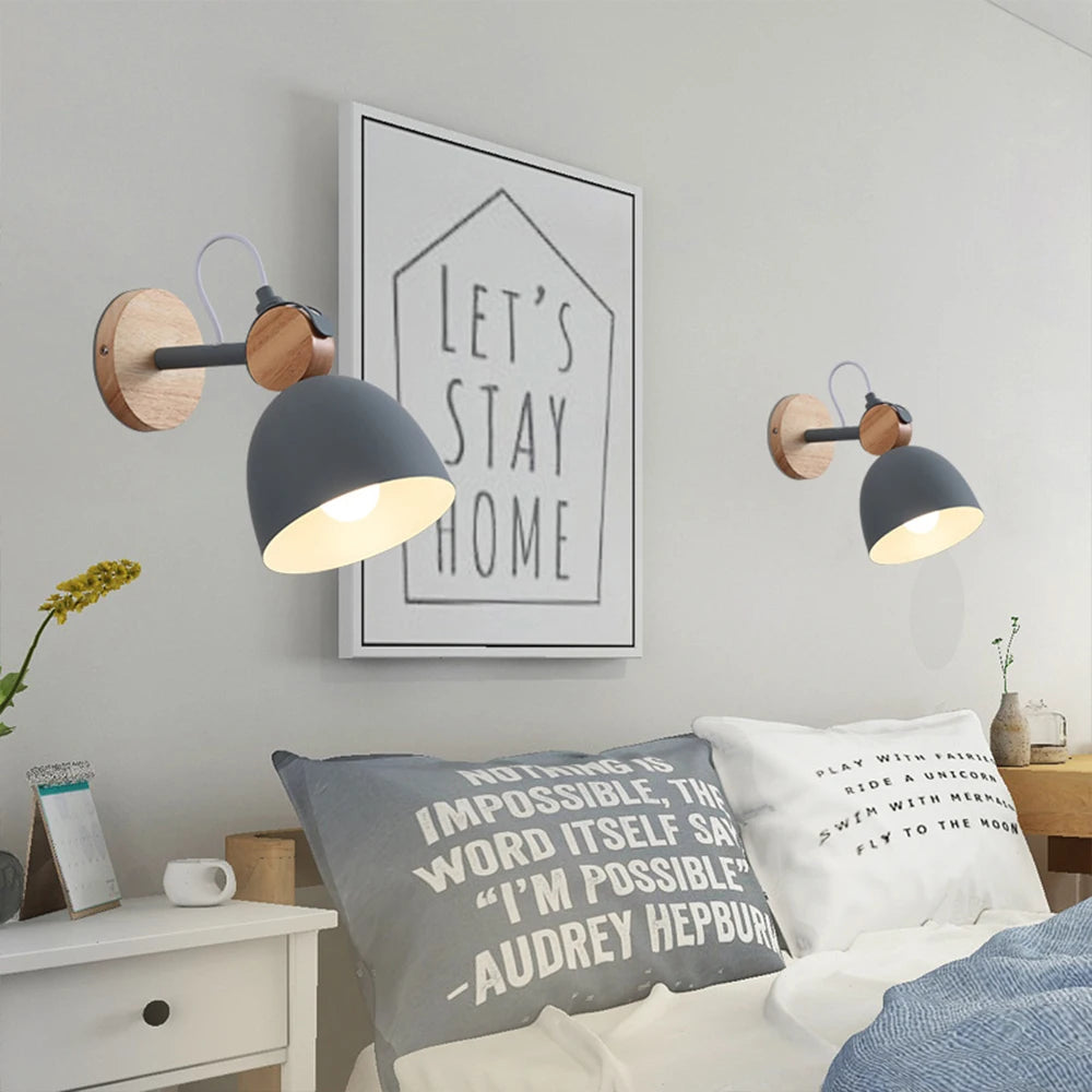 Lampe de chevet nordique applique murale en bois moderne E27 tête de direction applique murale pour chambre salon maison éclairage intérieur LED - vue 5 sur 18