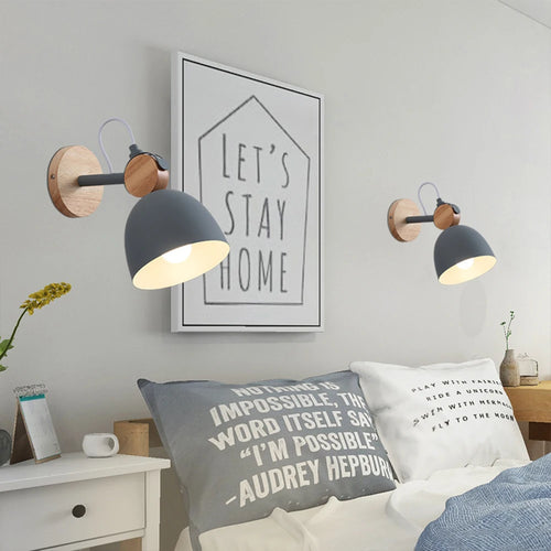 Lampe de chevet nordique applique murale en bois moderne E27 tête de direction applique murale pour chambre salon maison éclairage intérieur LED - vue 5 sur 18