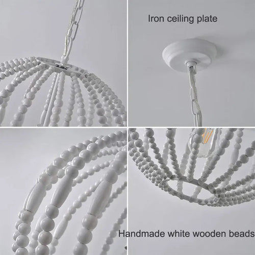 lustre vintage en perles de bois style américain loft campagne - vue 7 sur 6