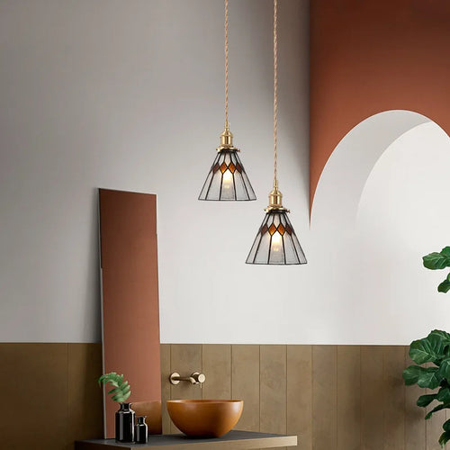 suspension nordique en verre teinté et cuivre élégant - vue 3 sur 25
