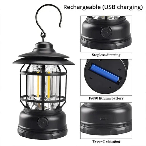 lampe de camping rétro rechargeable étanche pour aventures en plein air - vue 8 sur 8
