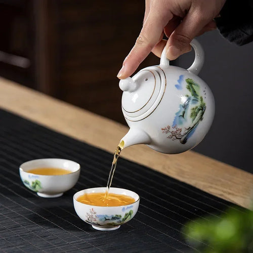 Theiere porcelaine style chinois service the puer 250ml - vue 5 sur 7