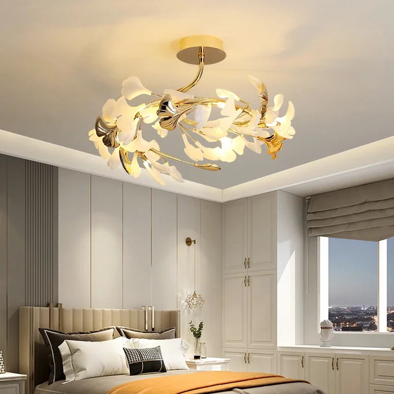 Living Room Ceiling Lamp Post-modern Designer Gingko Leaf Restaurant Bedroom Ceiling Lights Hotel Art LED Decor Lighting Fixture - vue 1 sur 13