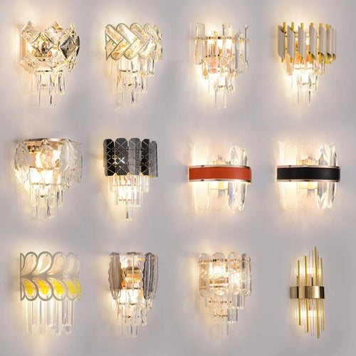 applique murale led moderne en cristal doré à intensité variable - vue 3 sur 18