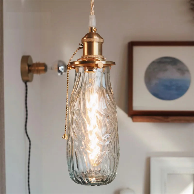 lustre nordique rétro en laiton avec interrupteur à tirage - vue 5 sur 12