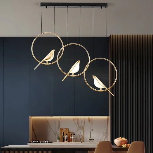 lustre oiseau doré pour décoration intérieure style nordique - vue 2 sur 16