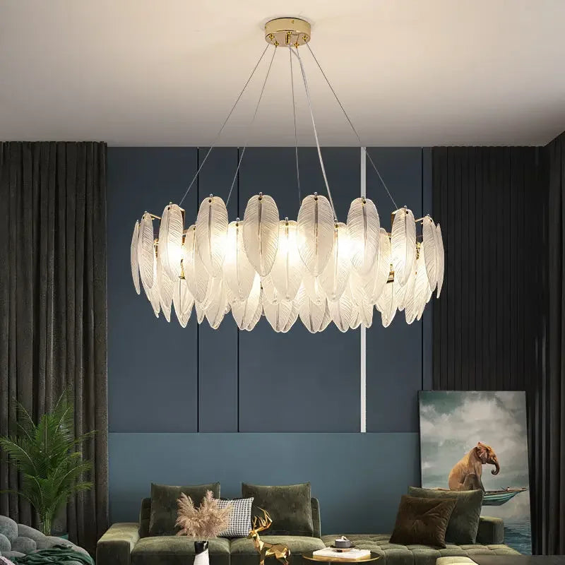 Feather Glass Led Chandelier Pendant Lights Suspension Hanging Lamp for Living Room Bedroom - vue 2 sur 12