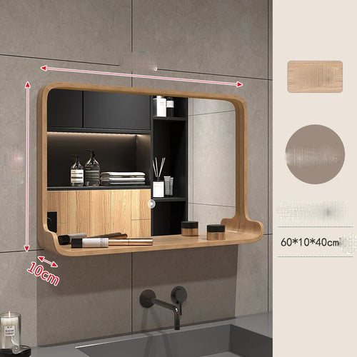 miroir nordique en bois massif pour salle de bain suspendu - vue 13 sur 12