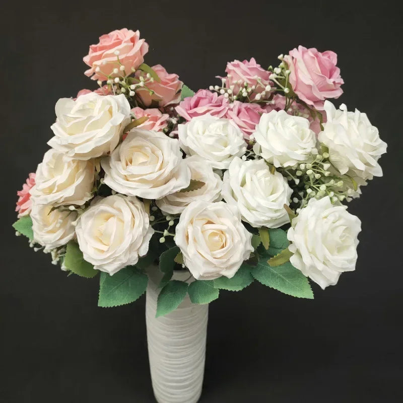 bouquet de roses en soie pour décoration de mariage et fêtes - vue 2 sur 13