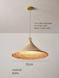 Lustre de style japonais tressé en rotin clair