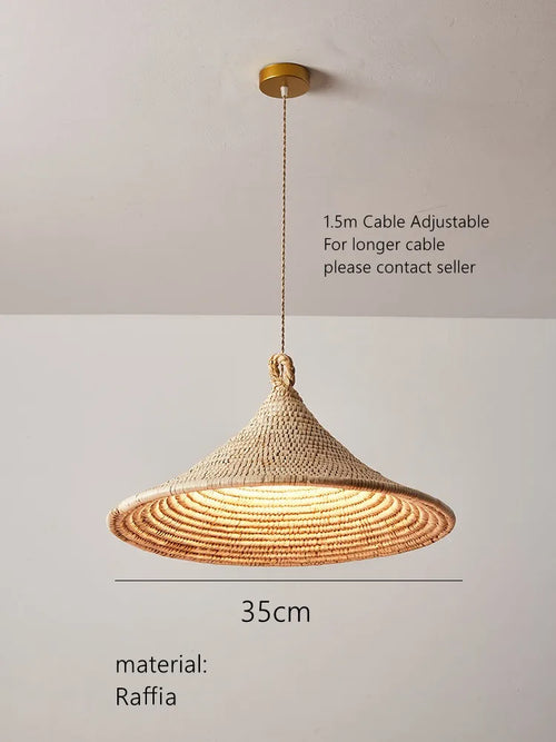 Lustre de style japonais tressé en rotin clair
