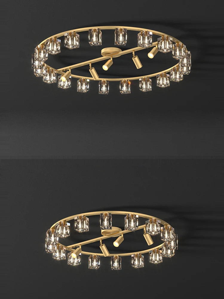 lustre en cuivre et cristal pour décoration moderne 2024 - vue 4 sur 10