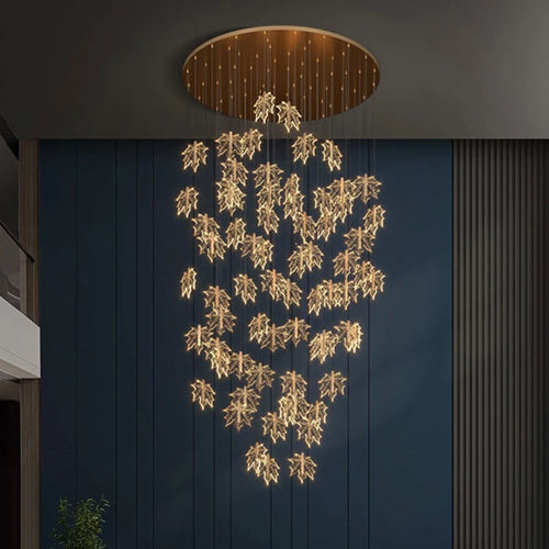 Modern Luxury Villa Maple Leaf Acrylic Chandelier Living Room, Hotel Lobby, Attic, Restaurant Light Luxury Decorative Chandelier - vue 3 sur 12
