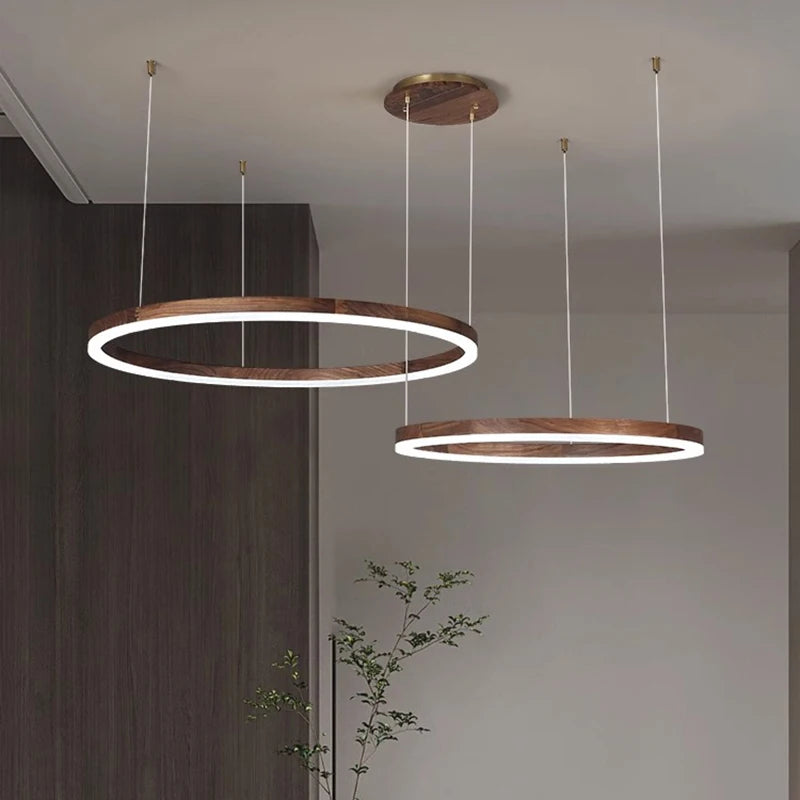 lustre moderne en bois massif avec lumières led - vue 6 sur 12