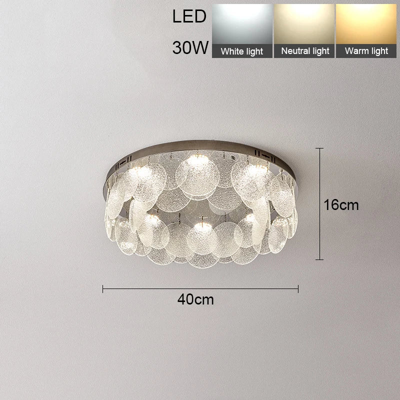 Plafonnier Led rond en verre et cristal
