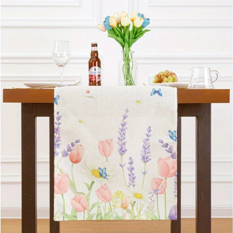 Chemin de table floral aquarelle papillons style printanier - vue 7 sur 7