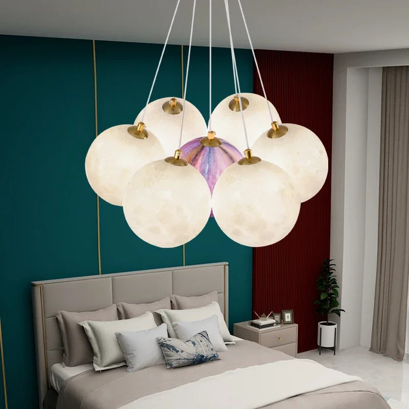 lustre led 3d lune bulle boule suspension décoration luminaires - vue 6 sur 12