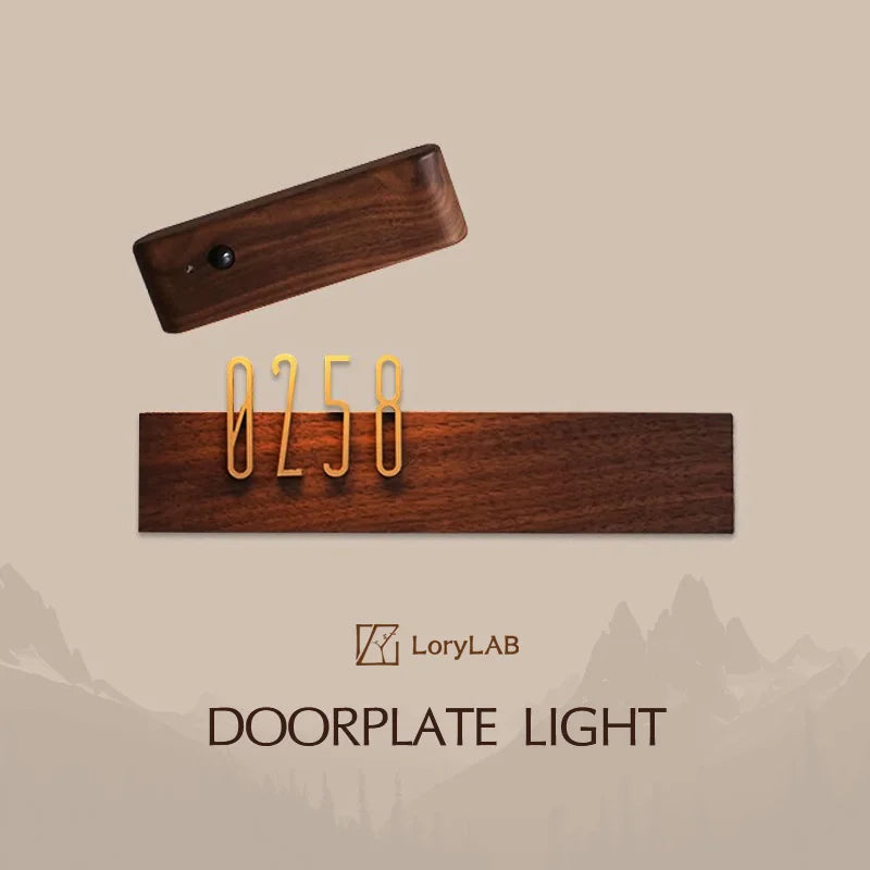 DIY Customizable Number Walnut Wood Retro, Decorative Plaque Charge Inductive Lighting for Entrance Door, Bedroom, Living Room - vue 1 sur 7