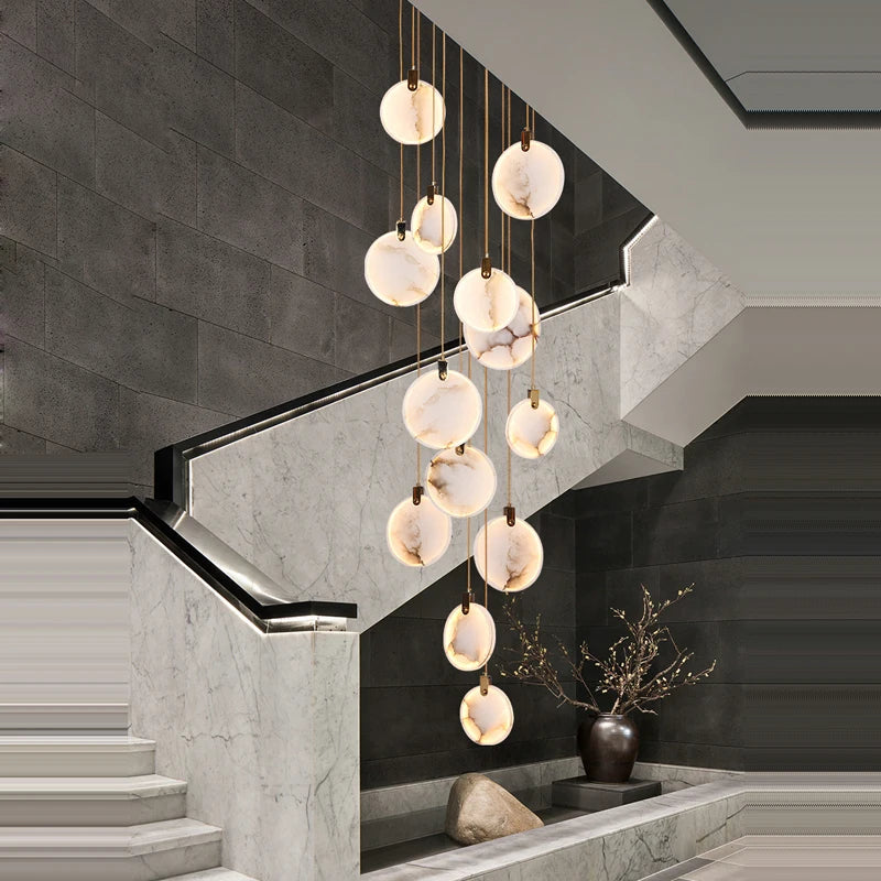 lustre led artistique en marbre doré à intensité réglable - vue 5 sur 25