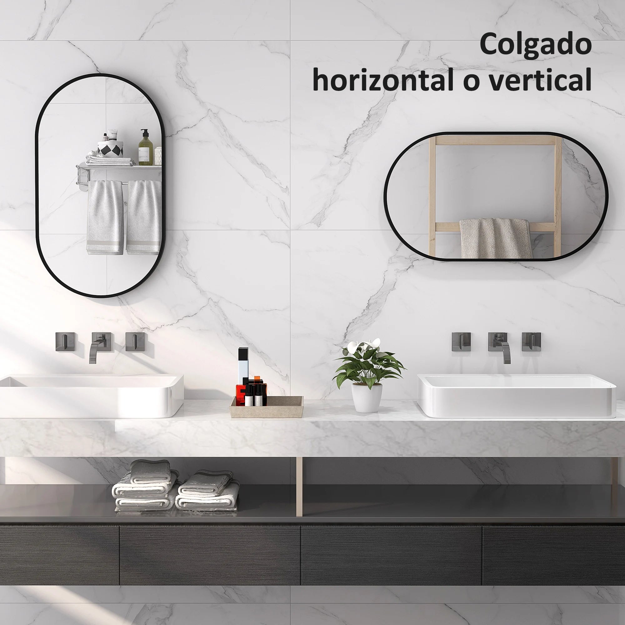 miroir ovale avec cadre en aluminium noir pour décoration intérieure - vue 7 sur 7